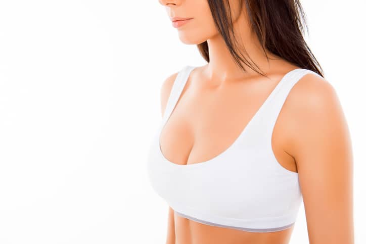 Close up portrait of shapely young woman in white bra