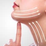 Woman With Arrows On Her Face Over White Background